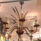 Gold metal reed chandelier