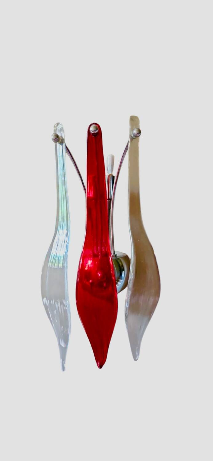 Pair of Murano glass lamps with chrome support, Italy 2000s