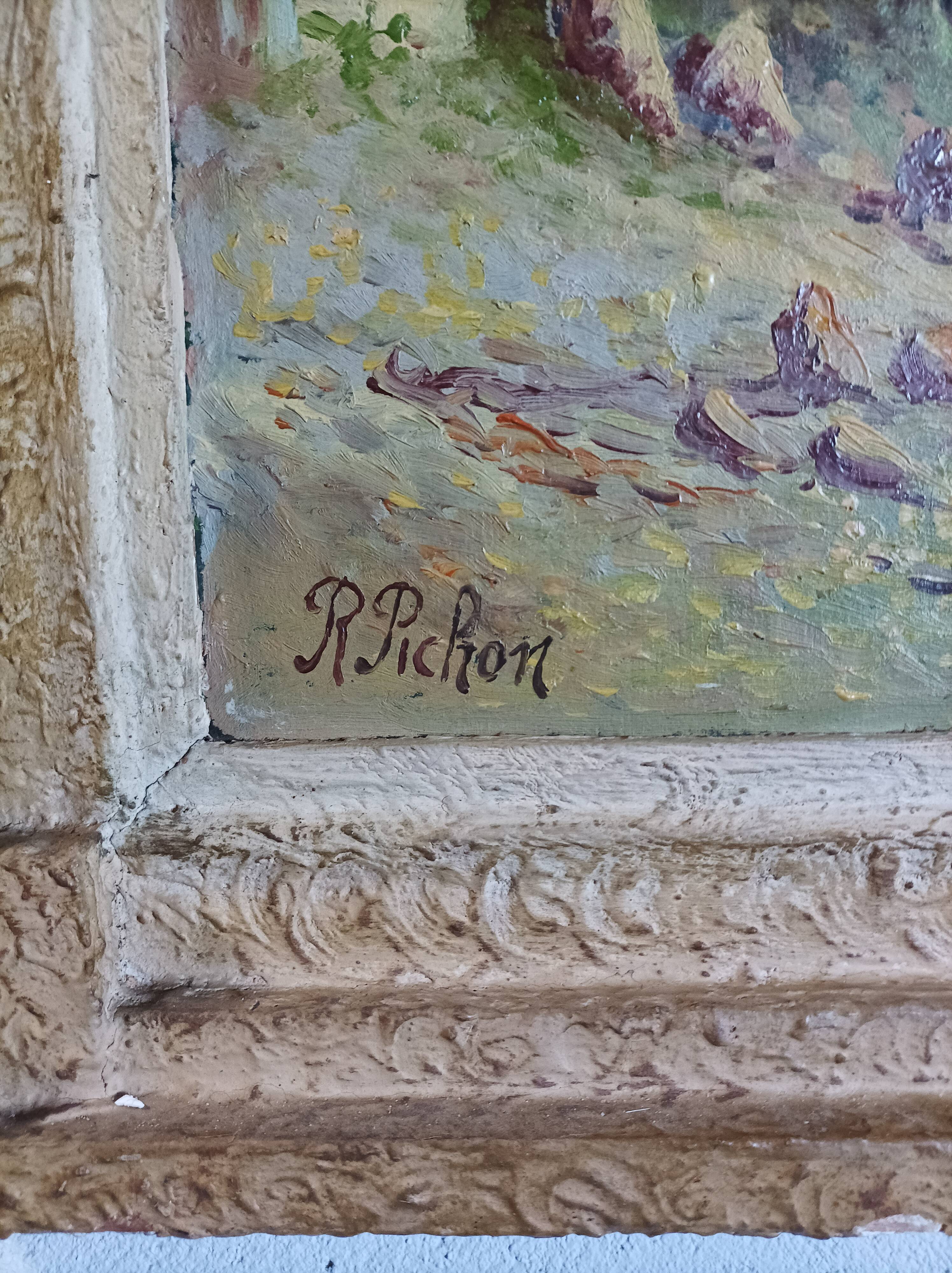 Oil painting on panel signed Robert Pichon landscape