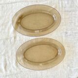 Set of 2 vintage oval dishes in Arcoroc "Shell" smoked glass France