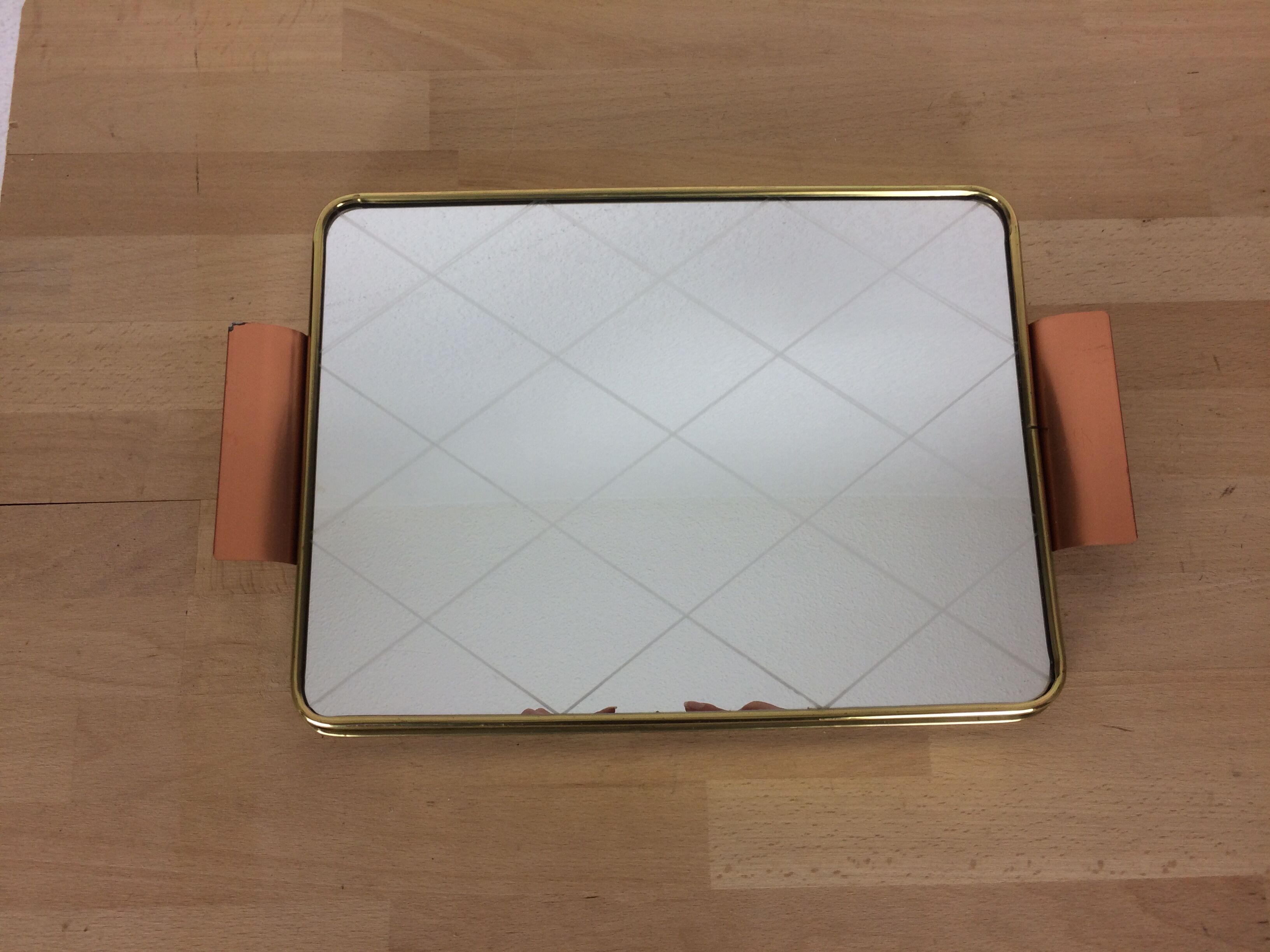 Gold metal gridded mirror tray