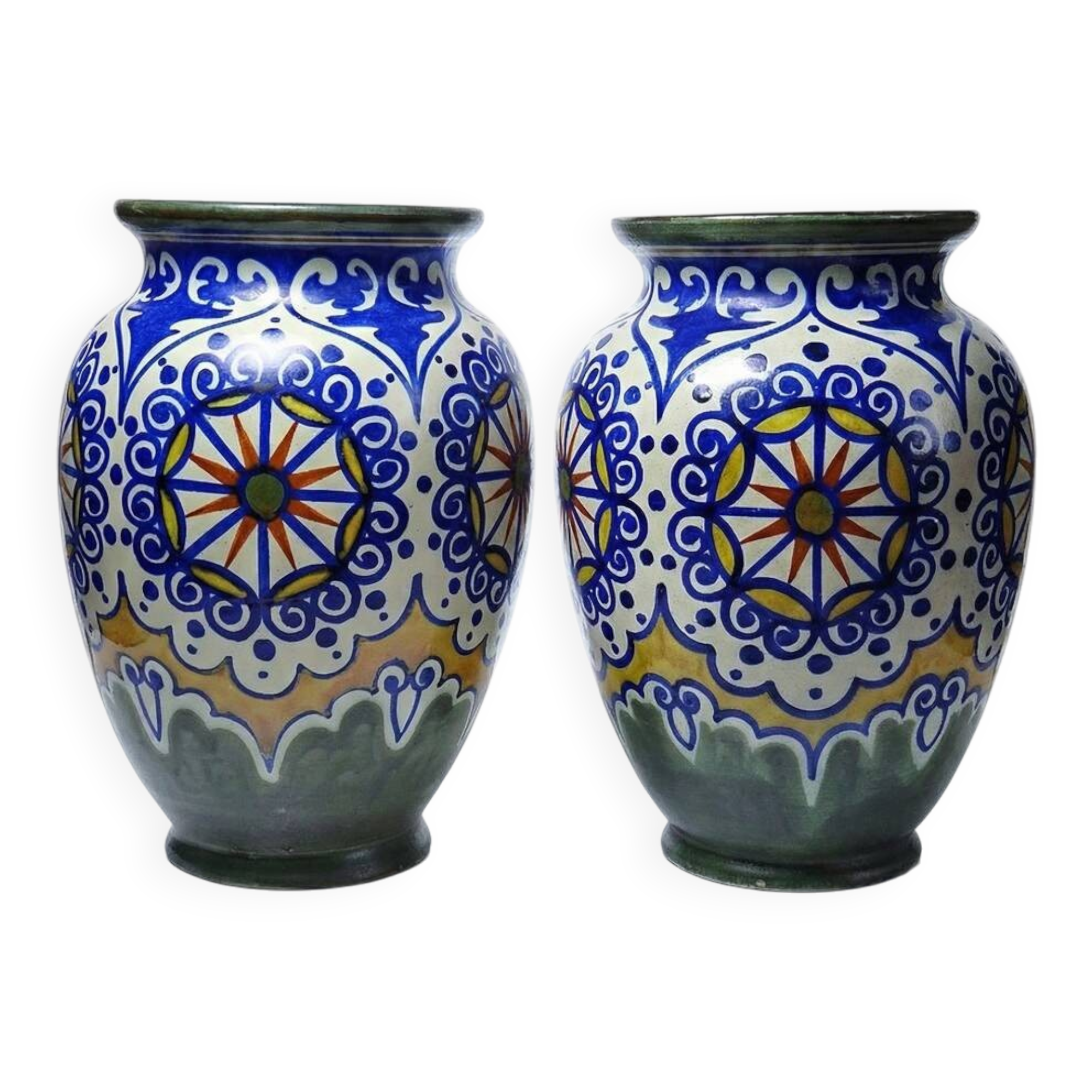 A pair of large decorative vases by Carla Holland, Gouda decoration, circa 1930-40.
