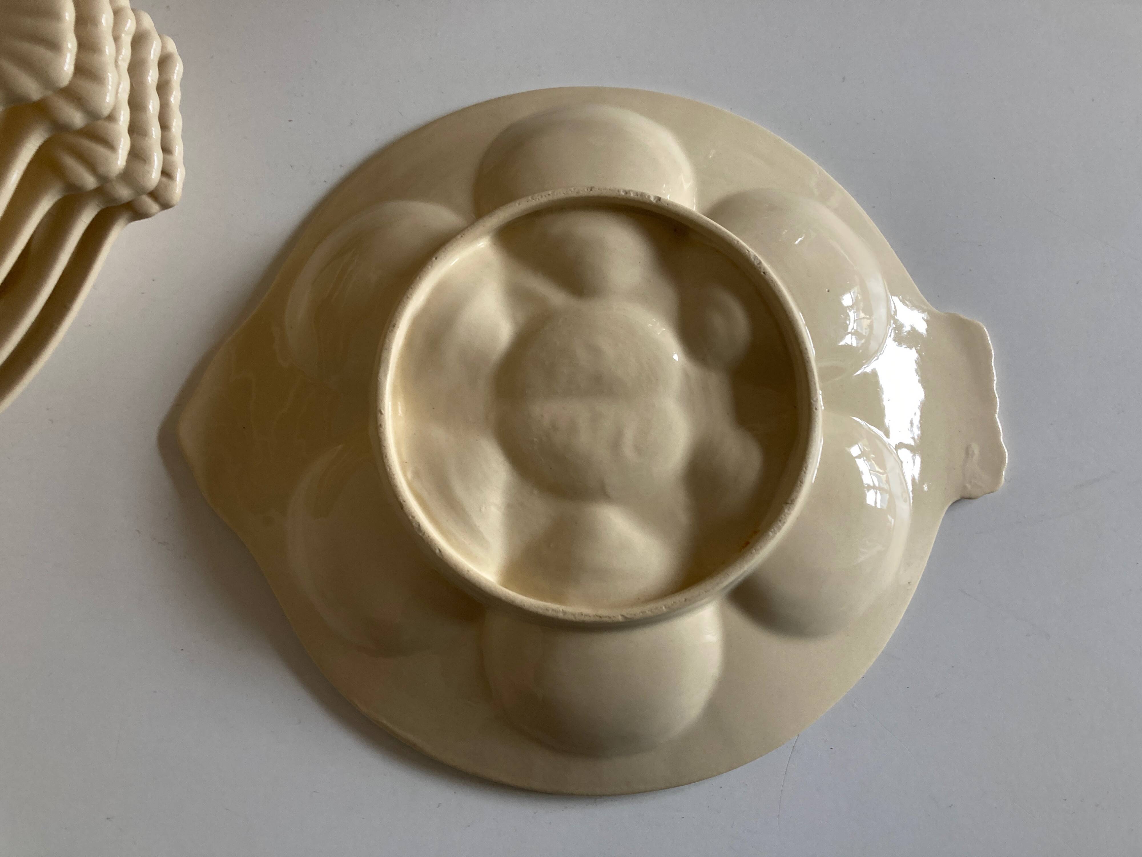 set of 6 oyster plates in ivory Gien earthenware 1960