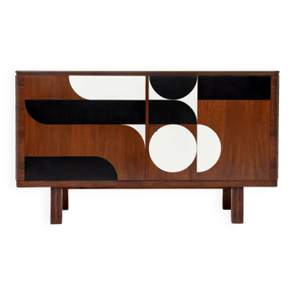 Buffet vintage, motif géométrique peint à la main, 1950.