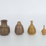 Small Mid-Century Scandinavian Modern Collectible Brown Stoneware Vase by Gunnar Borg, Set of 4