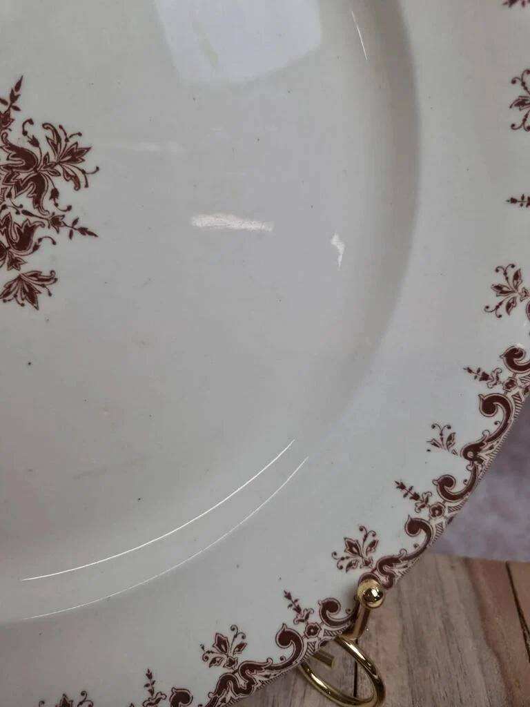2 round plates Terre de Fer Clairefontaine Rouen sepia 19th century