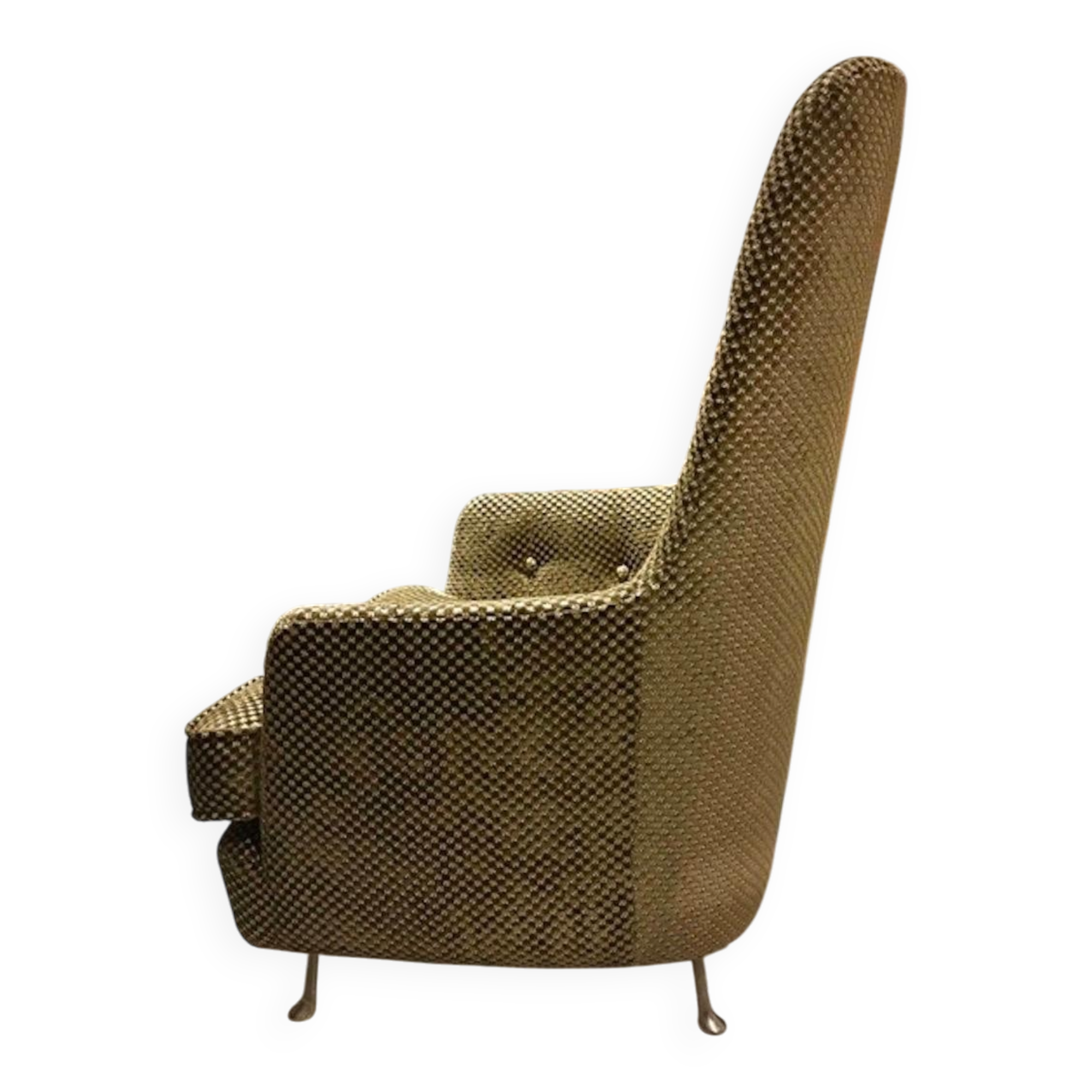 Mid-century buttoned armchair with metal legs