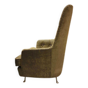 Fauteuil boutonné du milieu du siècle avec pieds en métal