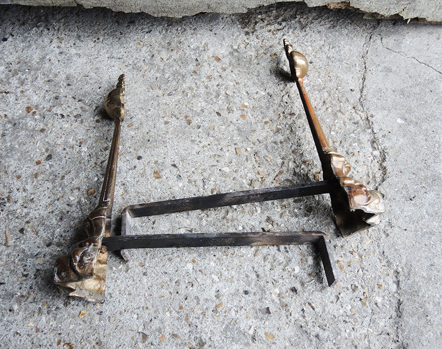 Old Cast Iron & Brass Chenets: Columns