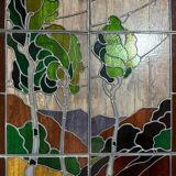 Ancient stained glass landscape decoration – Trees and hills – Early 20th century