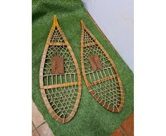 Pair of wooden snowshoes
