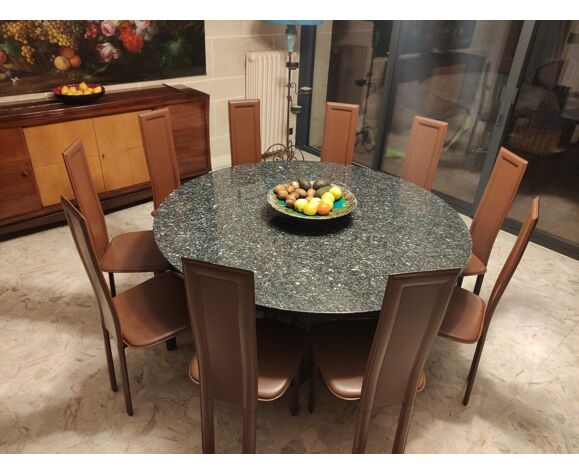 Round table in polished granite 10 seats | Selency