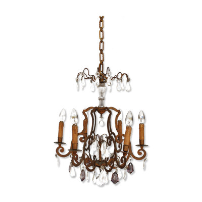 Lustre pampilles doré époque fin XIXème 6 feux