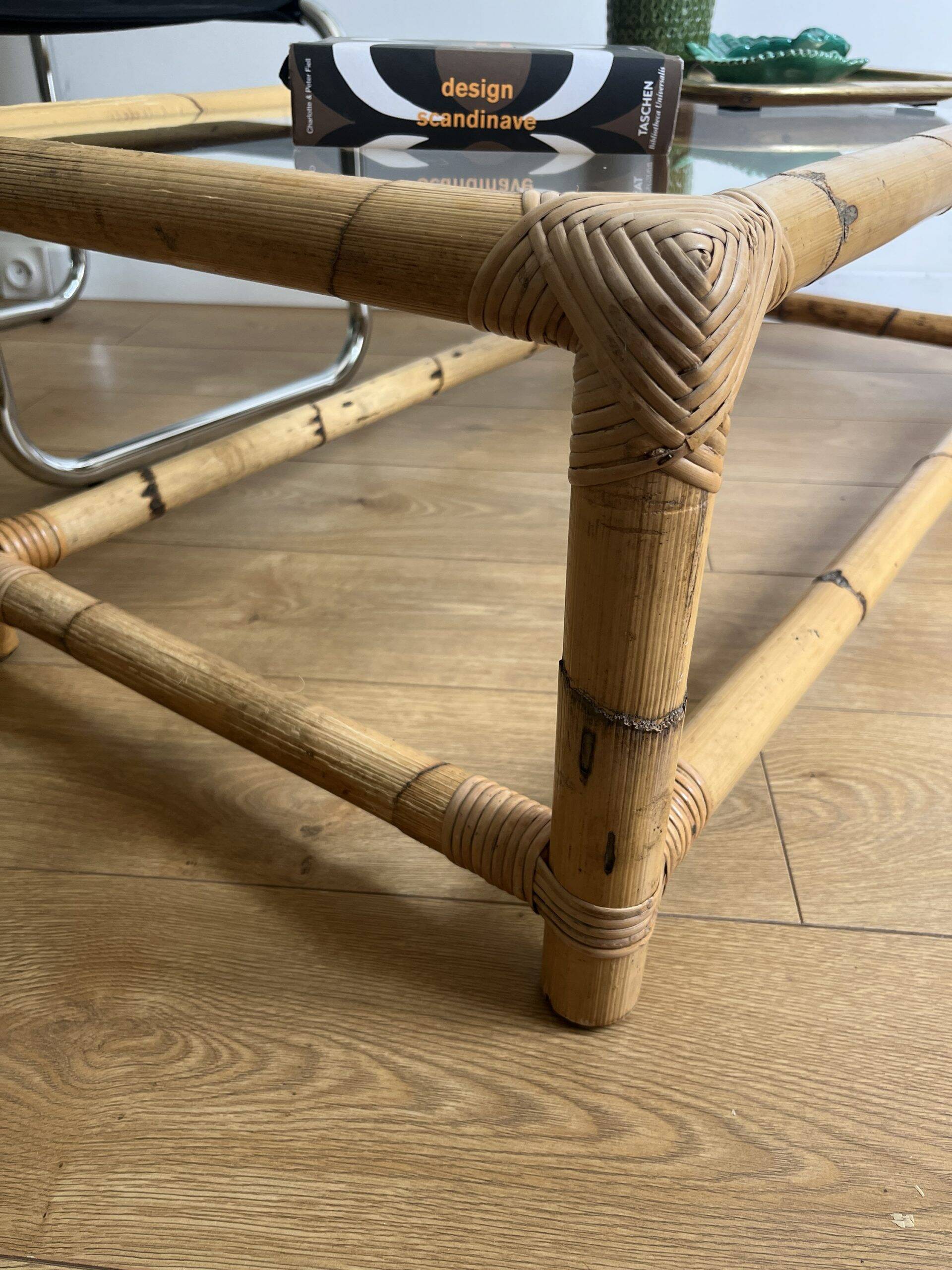 Bamboo rattan and glass coffee table