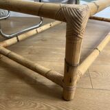 Table basse en bambou rotin et verre