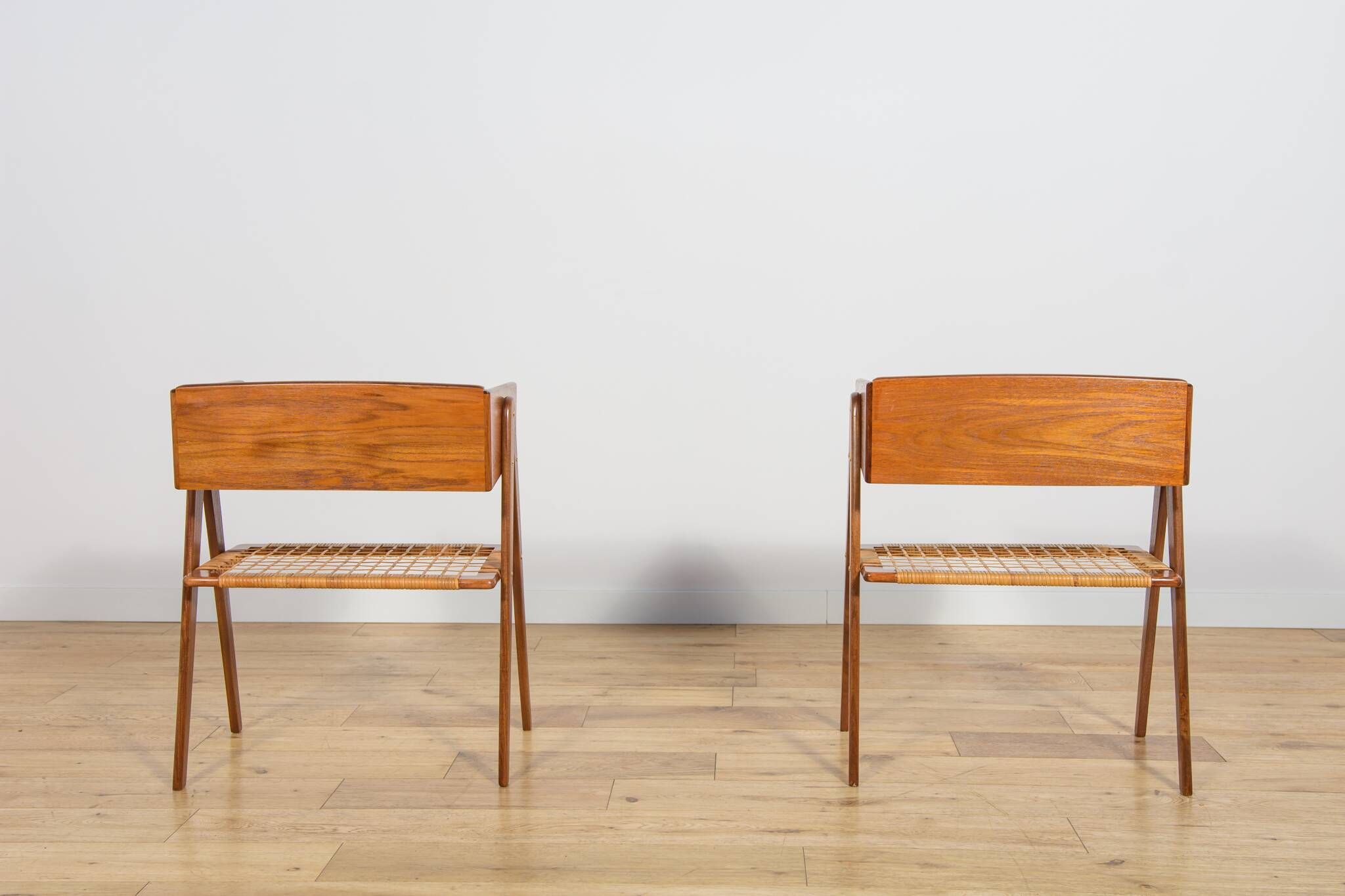 Mid-Century Teak and Rattan Nightstands by Søren Rasmussen, Denmark, 1960s,