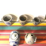 Lot 5 old blue sandstone 3 pots - carafe - vintage decoration tonneau