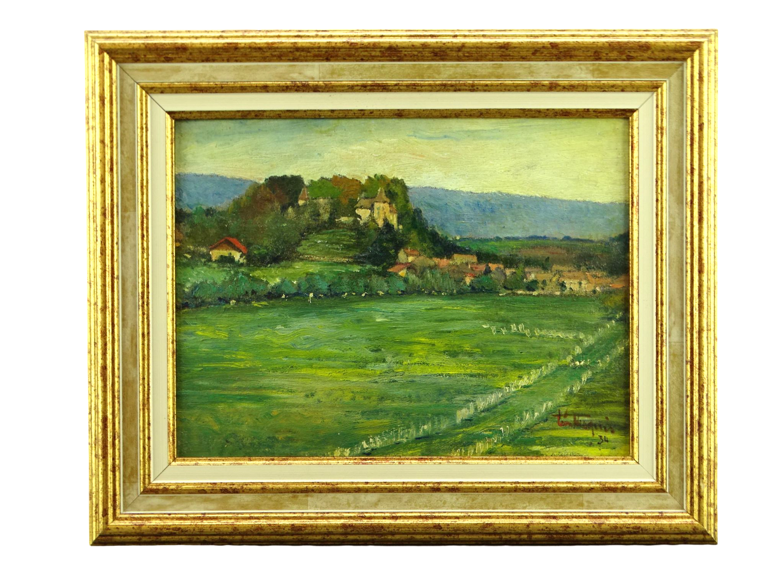 Huile sur panneau bien encadrée