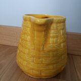 Digoin Sarreguemines barbotine pitcher with wicker decor