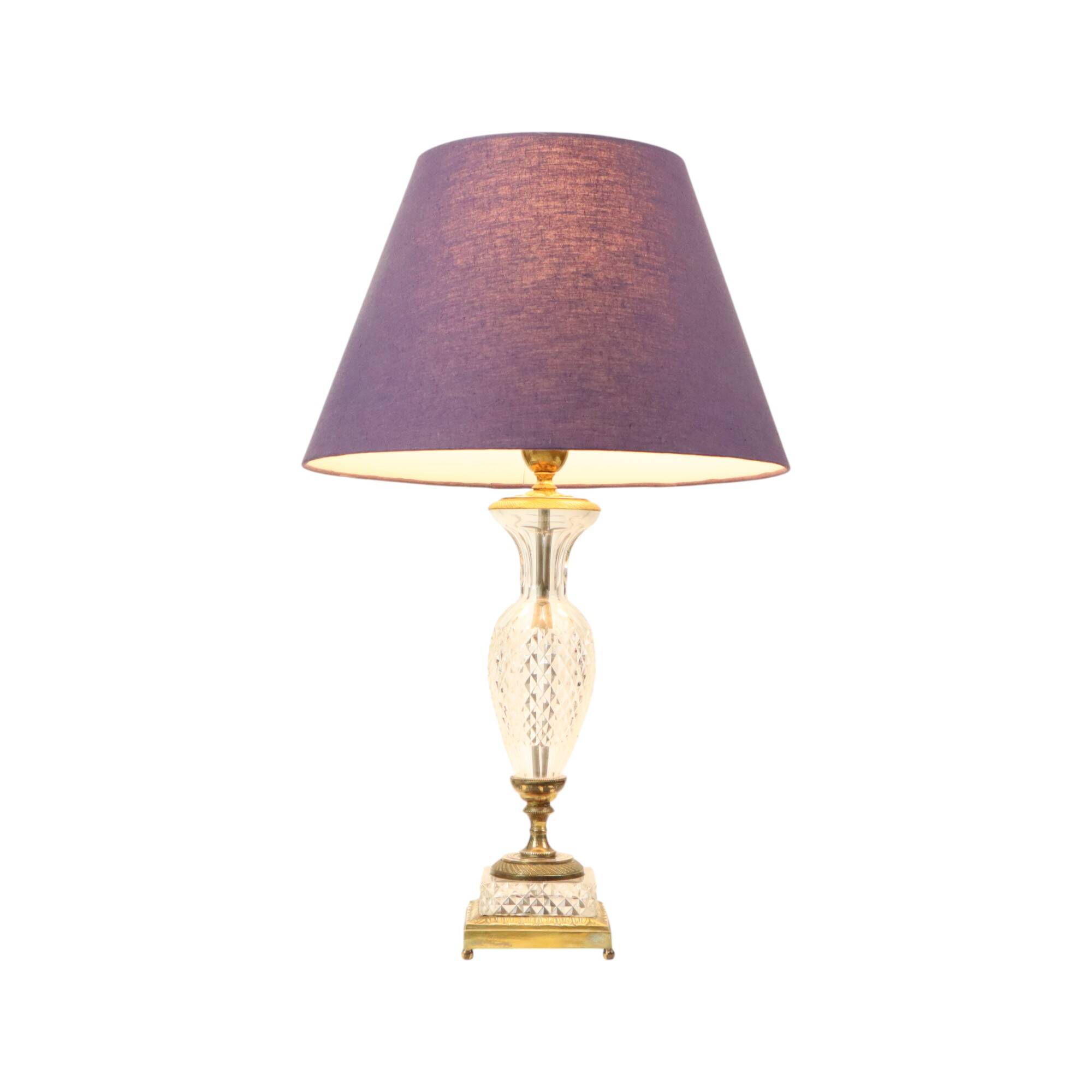 Empire Table Lamp Cut Crystal Diamond Pattern Gilded Bronze