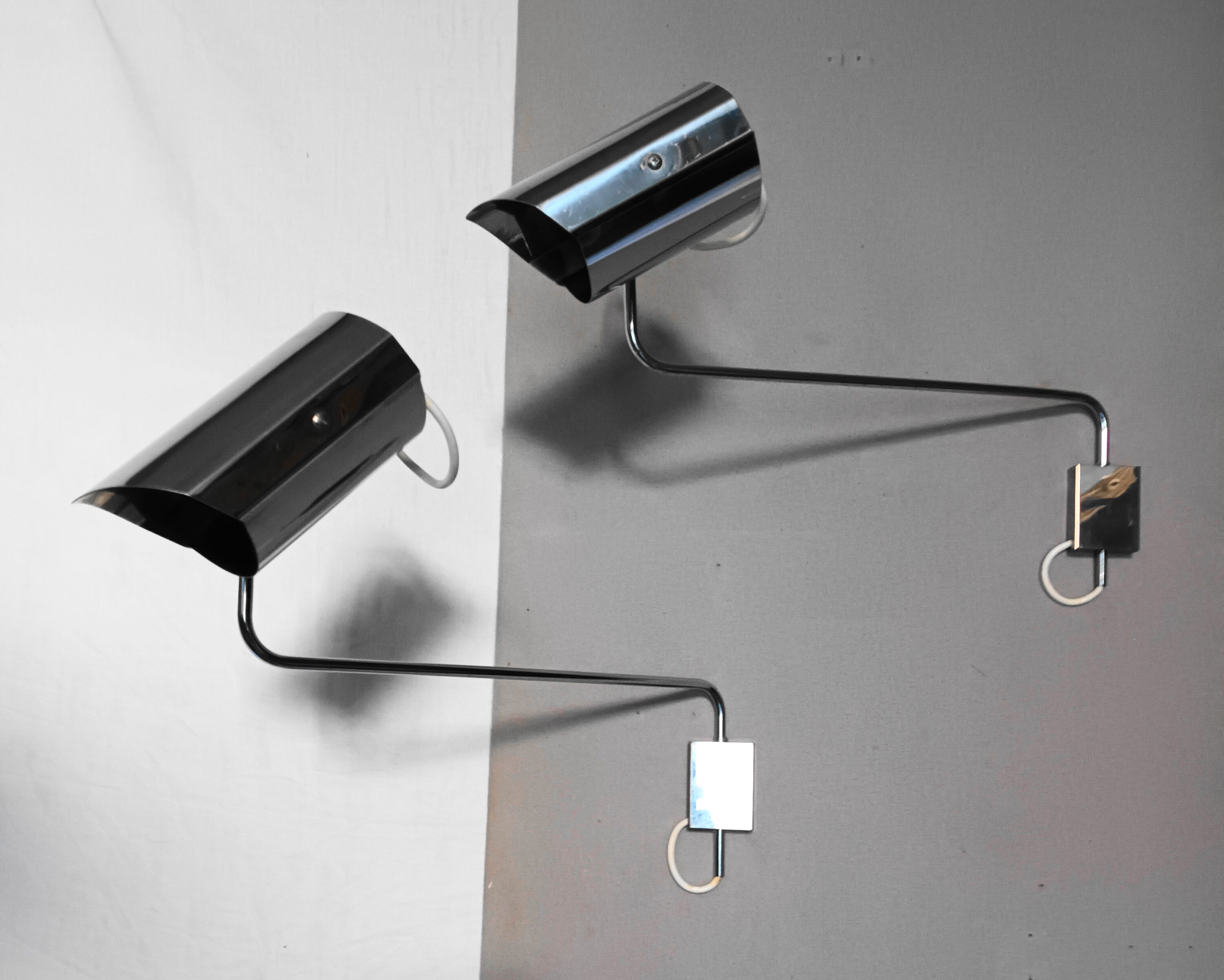 Pair of large chrome wall lamps from the 70s