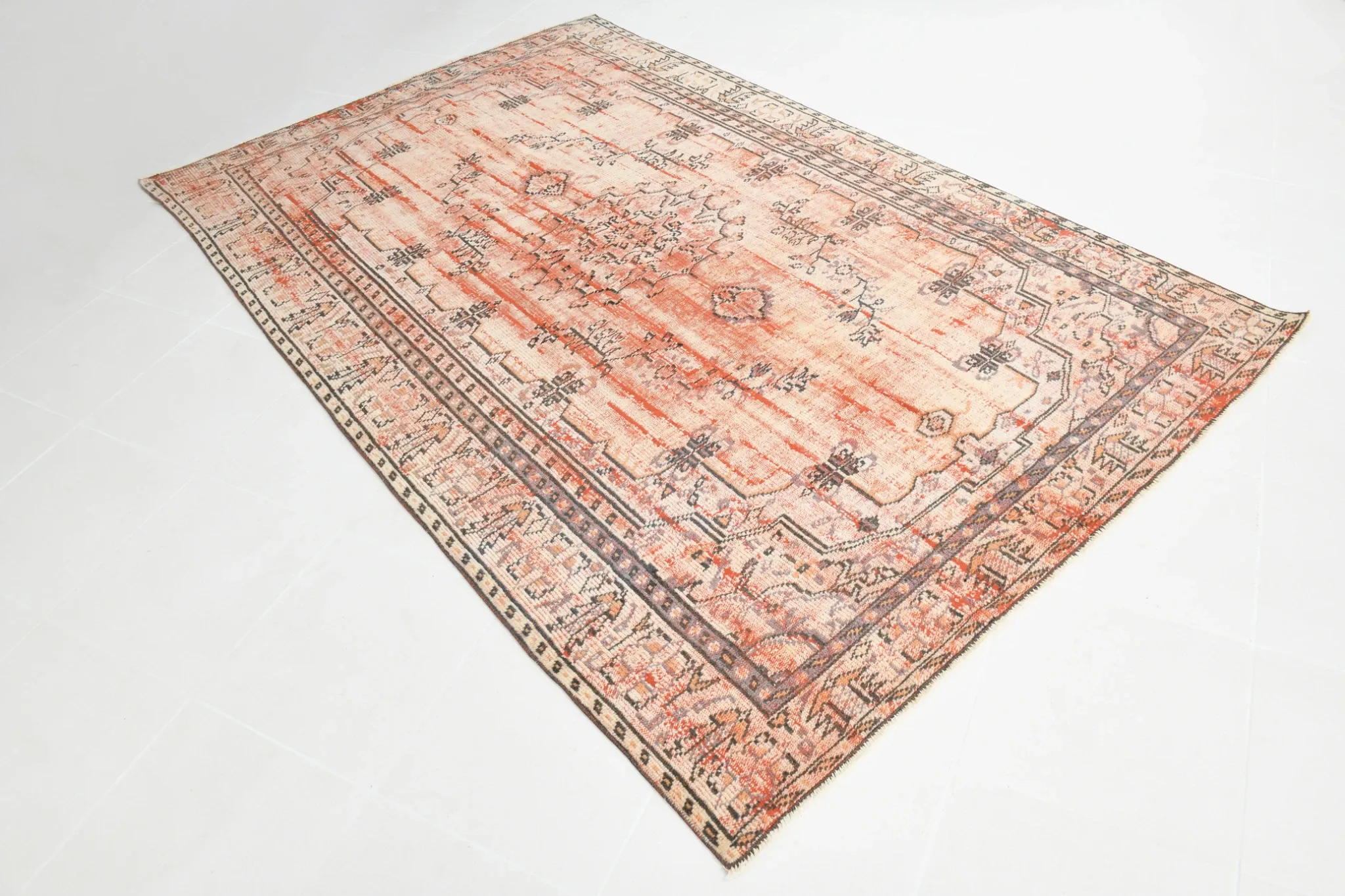 Terracotta & Red Vintage Persian Rug, Turkish Handmade Wool Rustic Carpet