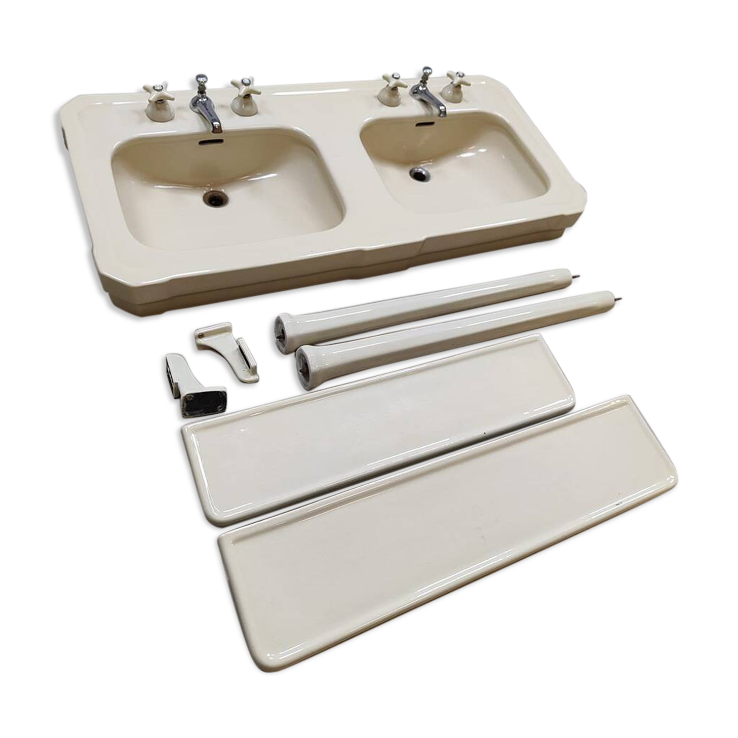 Console de salle de bain double vasque en céramique vintage