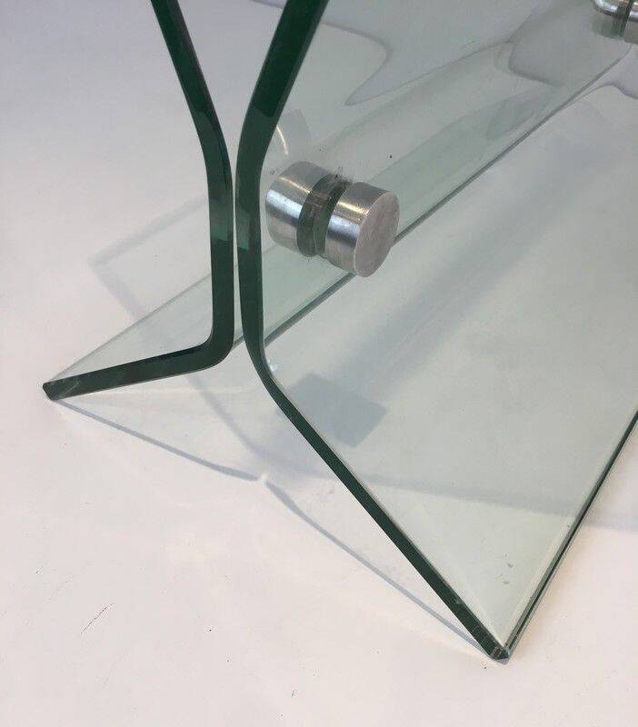 Designer magazine rack in glass and brushed steel