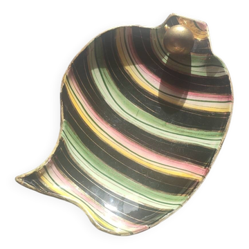 Plat vintage en céramique Hubert Bequet Quaregnon doré - N°477
