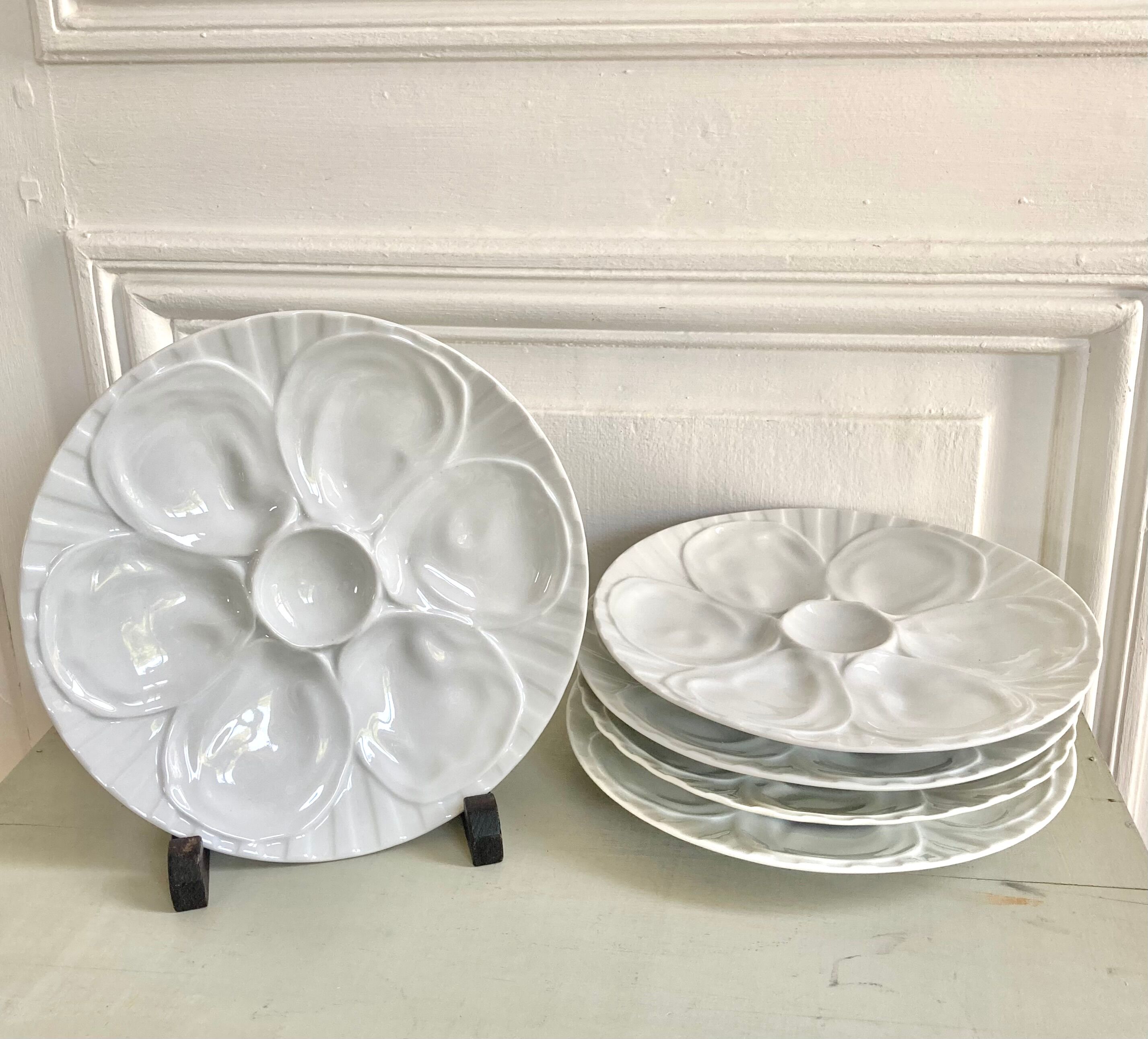 5 oyster plates Pillivuyt white porcelain