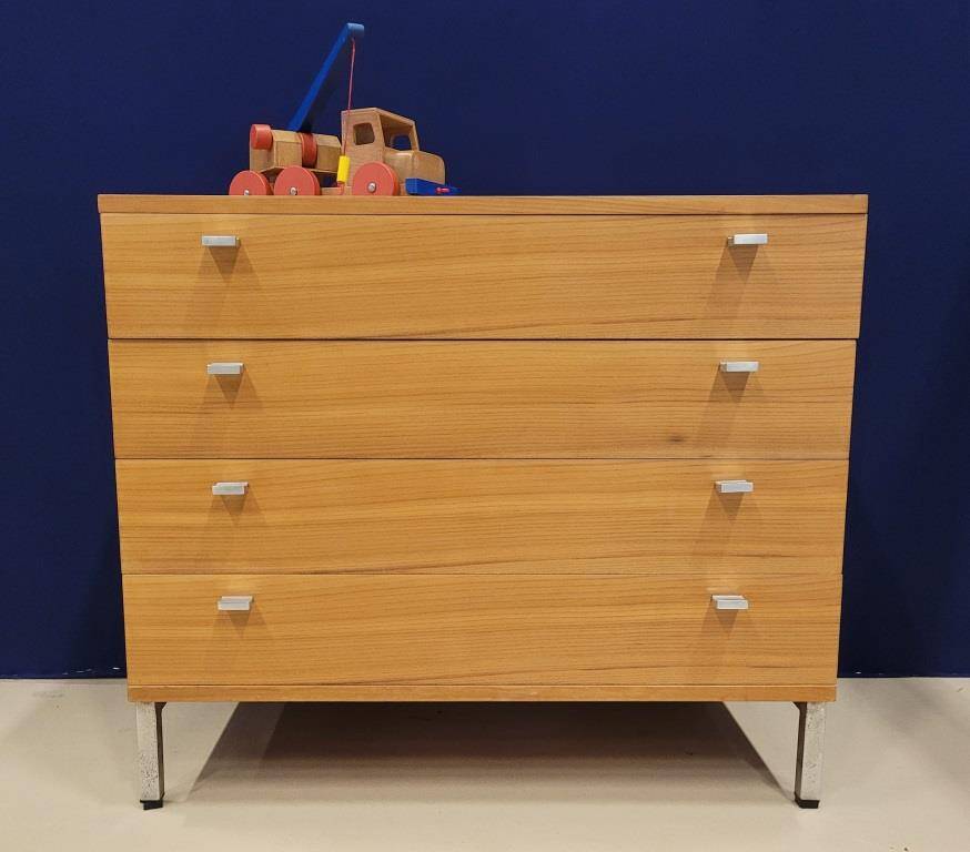 Solid wood chest of drawers with chrome legs from the 1970s.