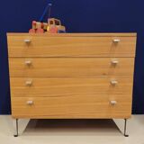 Solid wood chest of drawers with chrome legs from the 1970s.