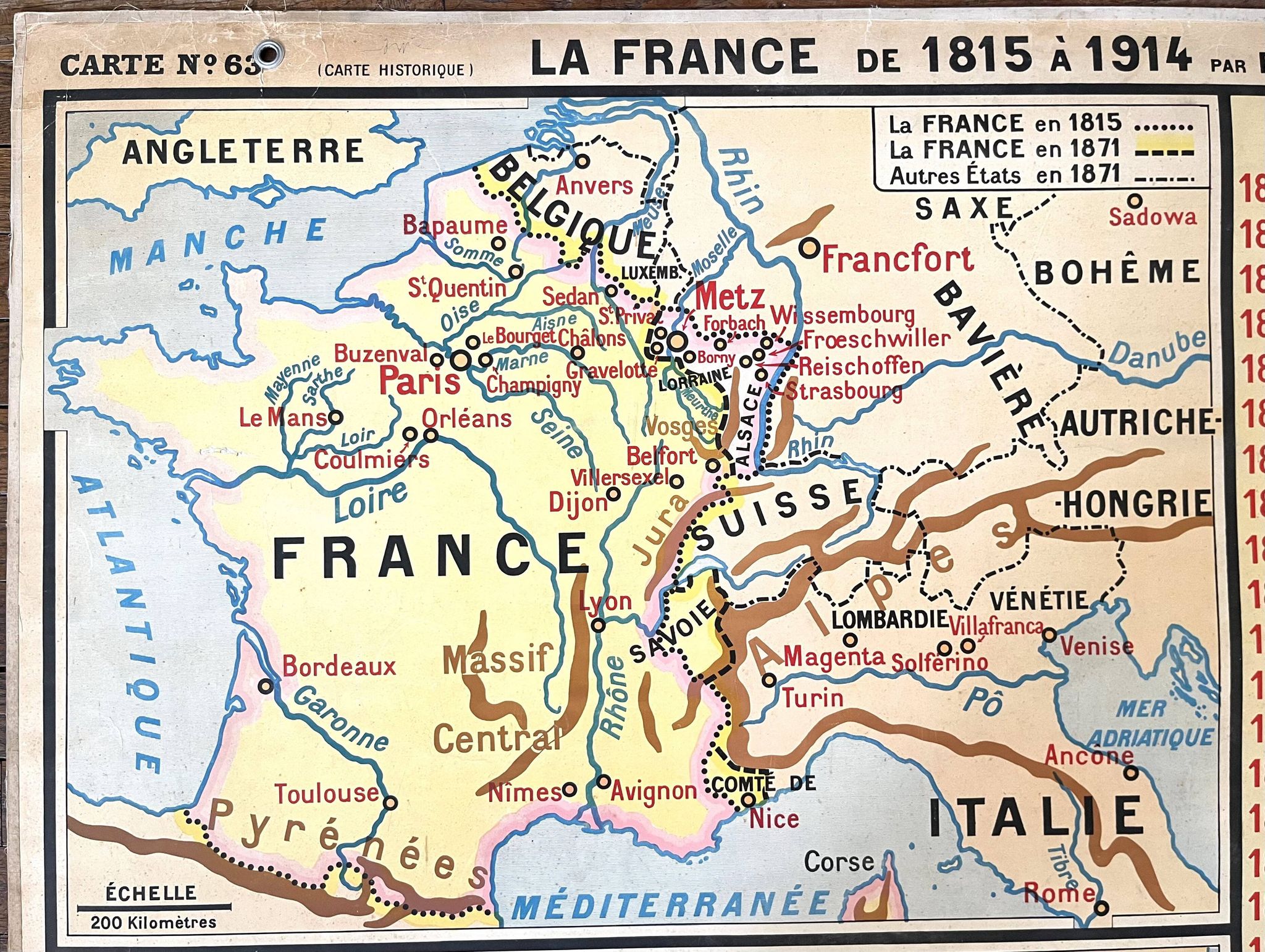 Old school map Hatier Briard 63, 1950 - France 1815 to 1914 (Rep