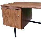 Modernist desk with double drawers in formica and metal, 1960.