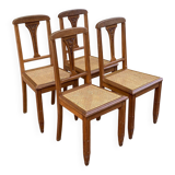 4 Art Deco chairs, solid oak, caned, 1950s.