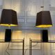 Pair of black and gold lacquered lamps, 1980s