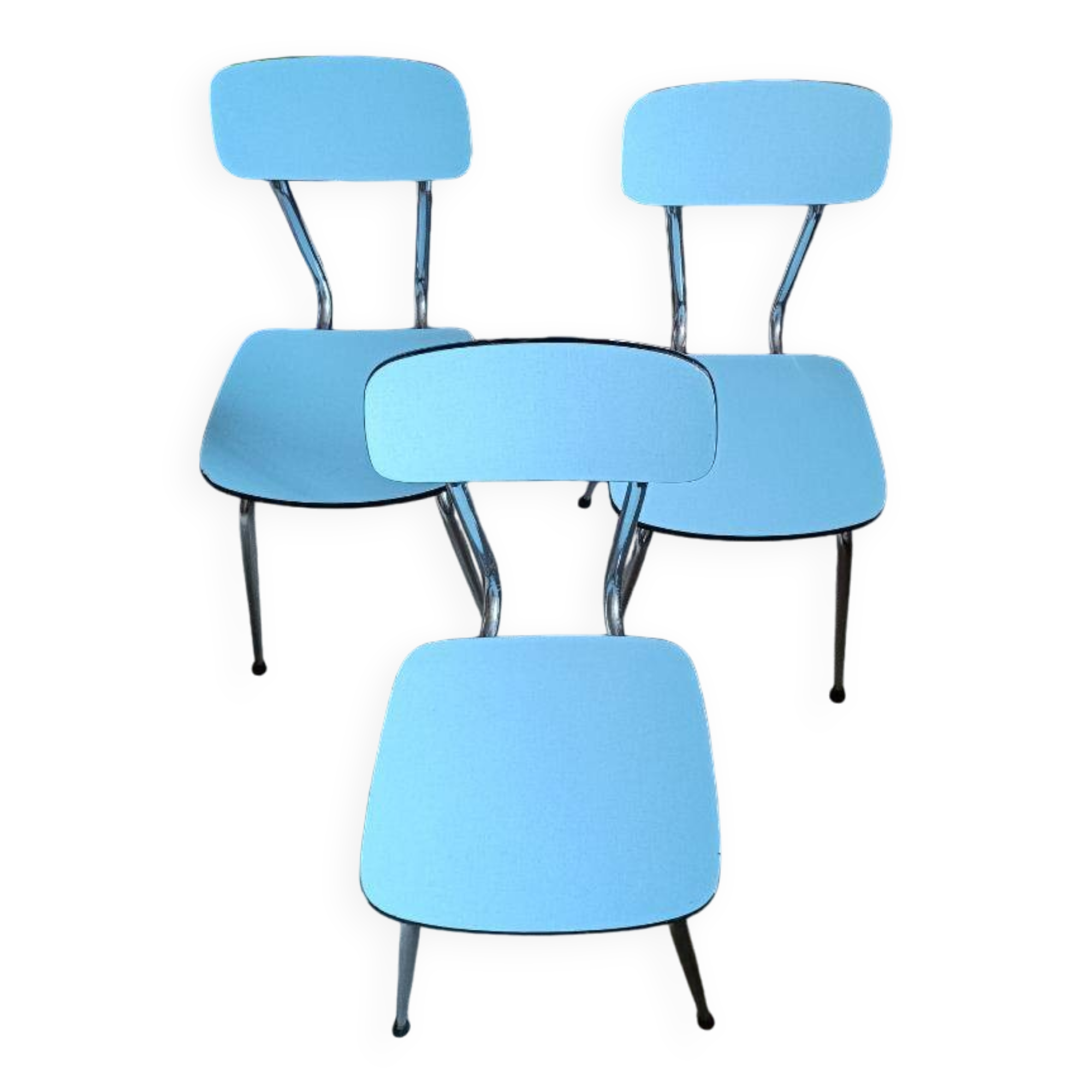 3 chaises formica bleu clair