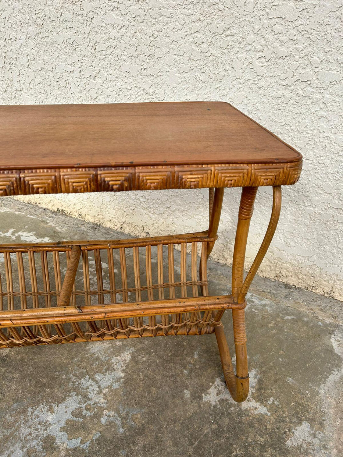 Vintage rattan magazine table