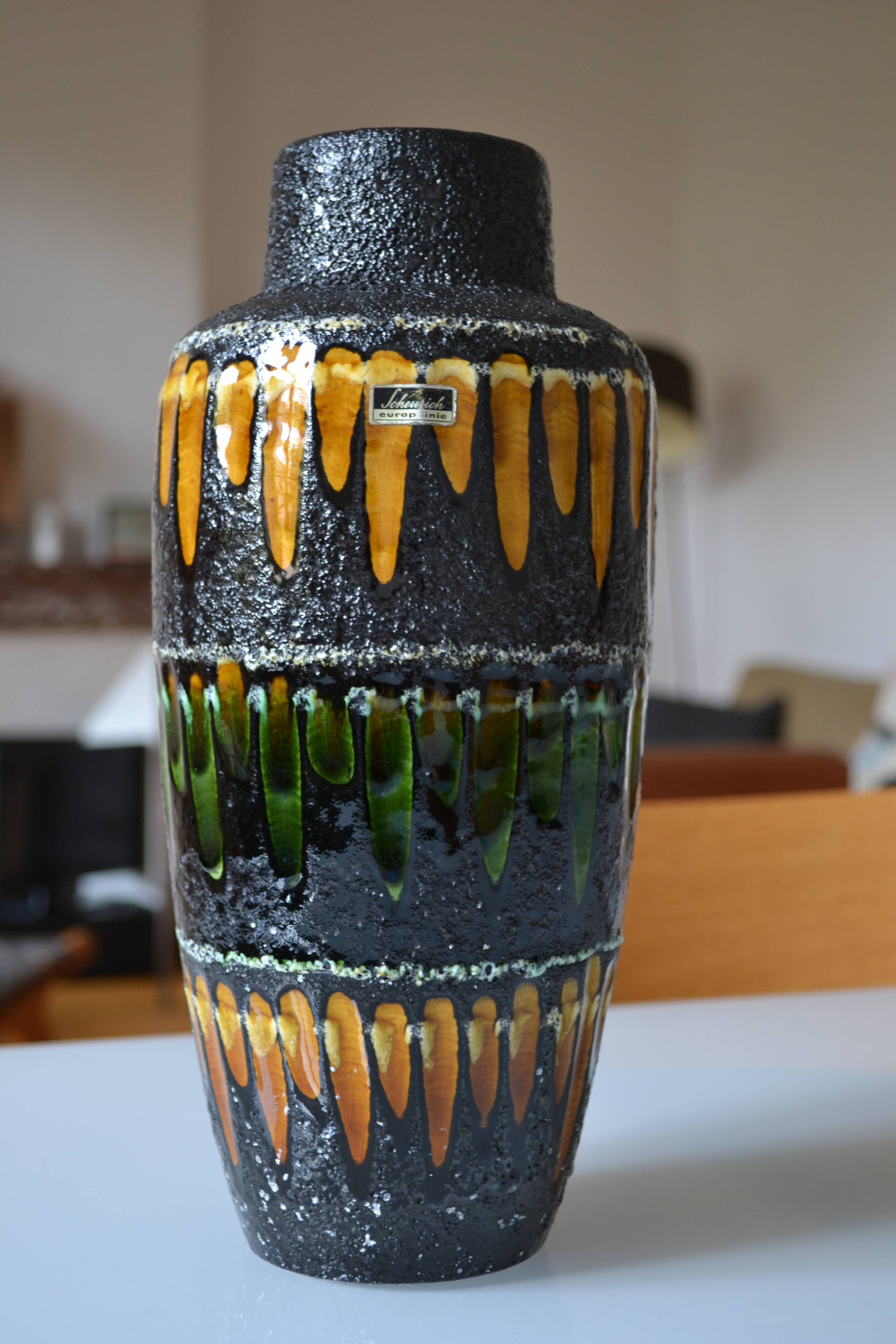 Scheurich Germany "Europ Linie" large ceramic vase Fat Lava 1970