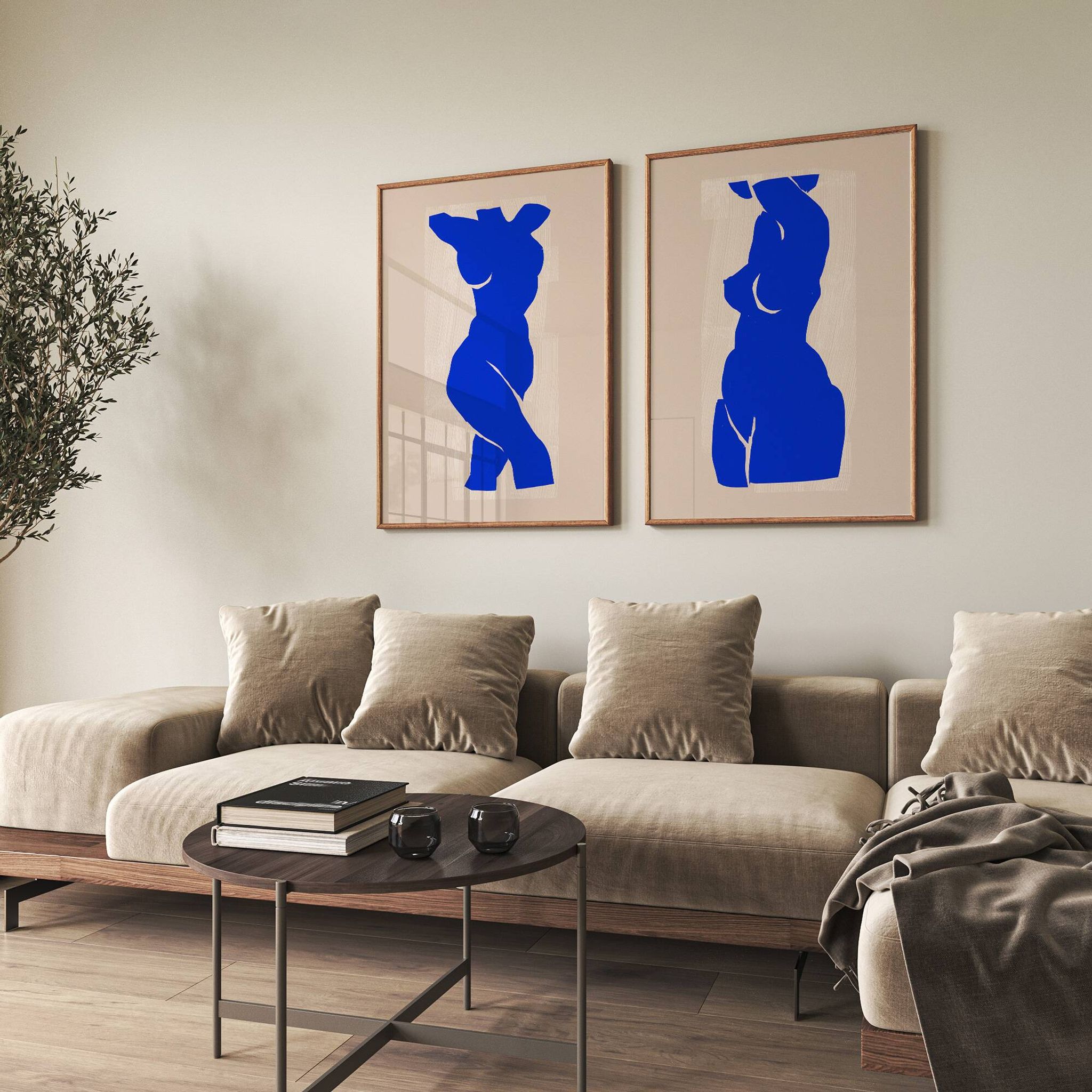 Paire d’estampes, art mural silhouette féminine. Lot de deux, 50x70cm