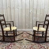 Paire de fauteuils pailles rustiques à bascule - rocking-chair chair