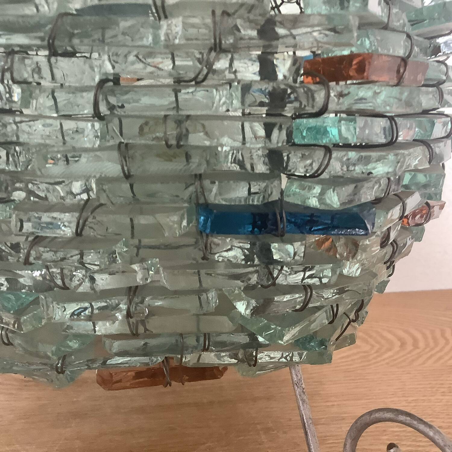 Vintage Tao Lamp Frosted Glass Transparent Blue and Orange 1960-70.