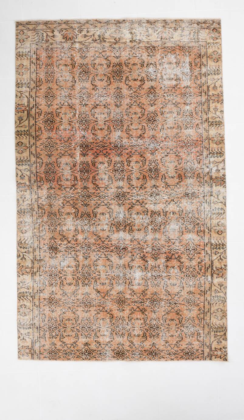 5x8 Peach Orange Handmade Wool Vintage Rug, 144x234Cm