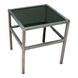 End table, chrome metal and smoked glass coffee table