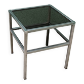 Bout de canapé, table basse métal chromé et verre fumé