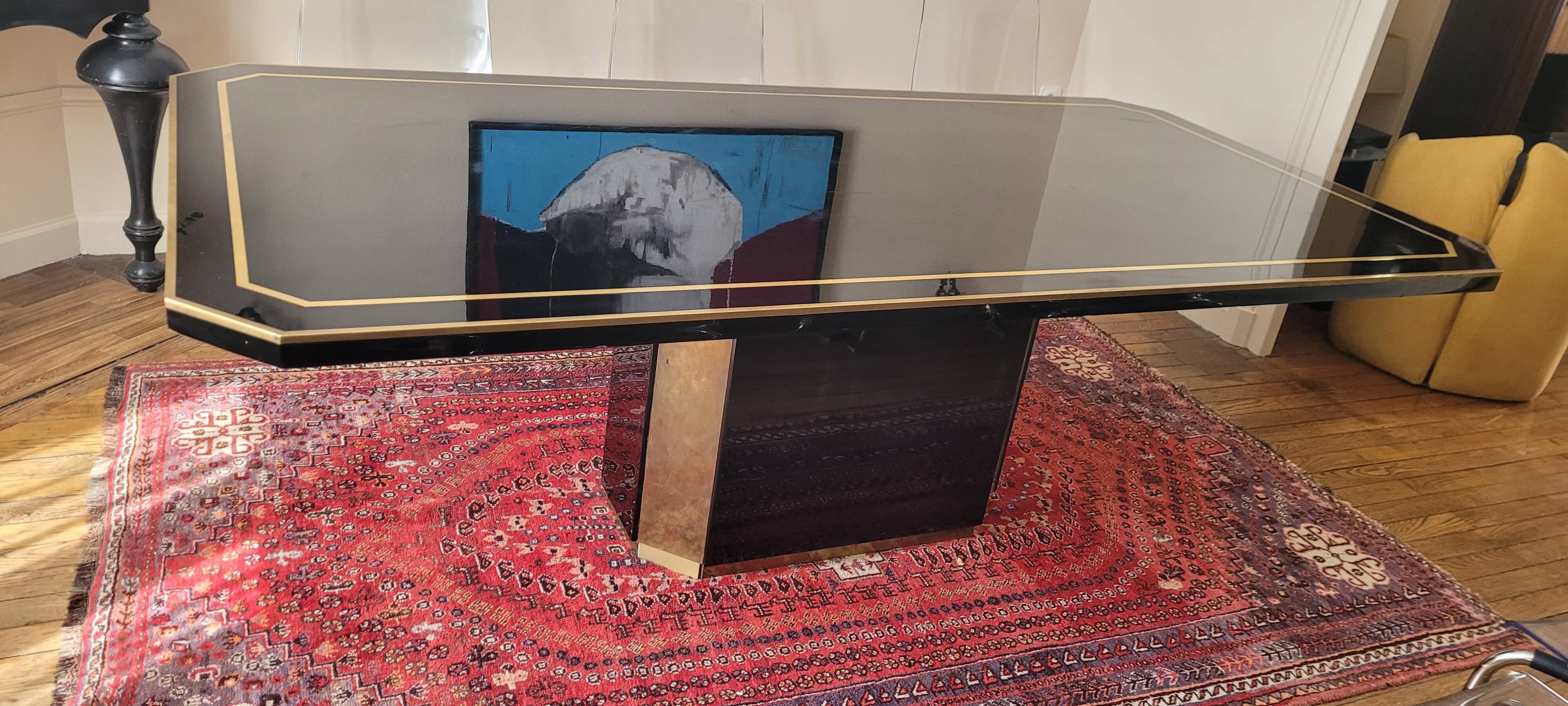 Large Lacquer and Brass Table by JC Mahey