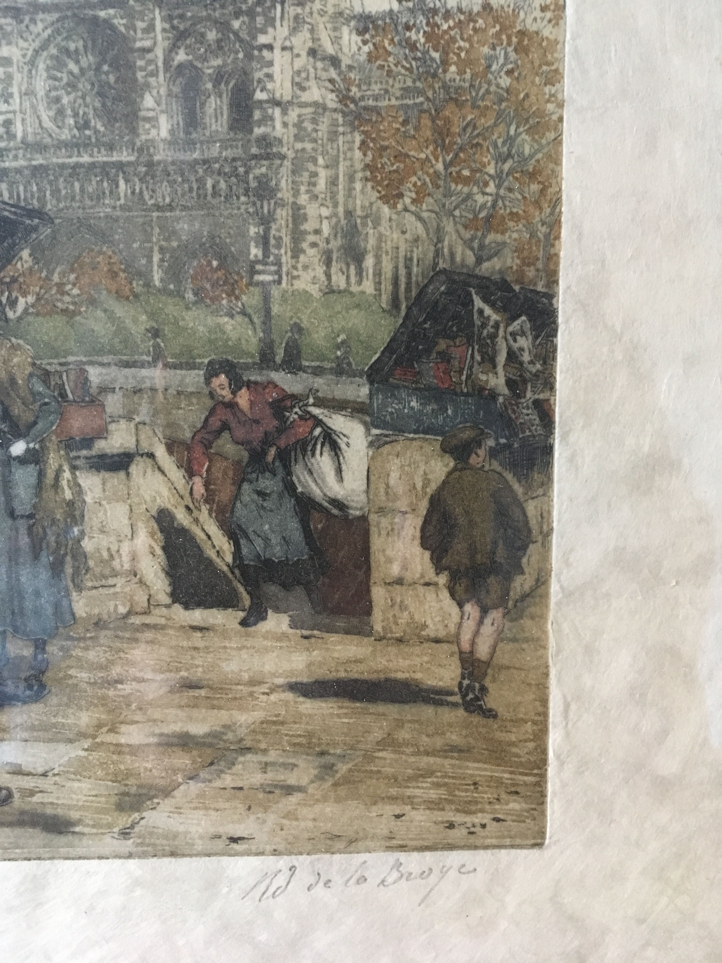 Ancient lithograph Notre-Dame de Paris signed Richard de la Broye