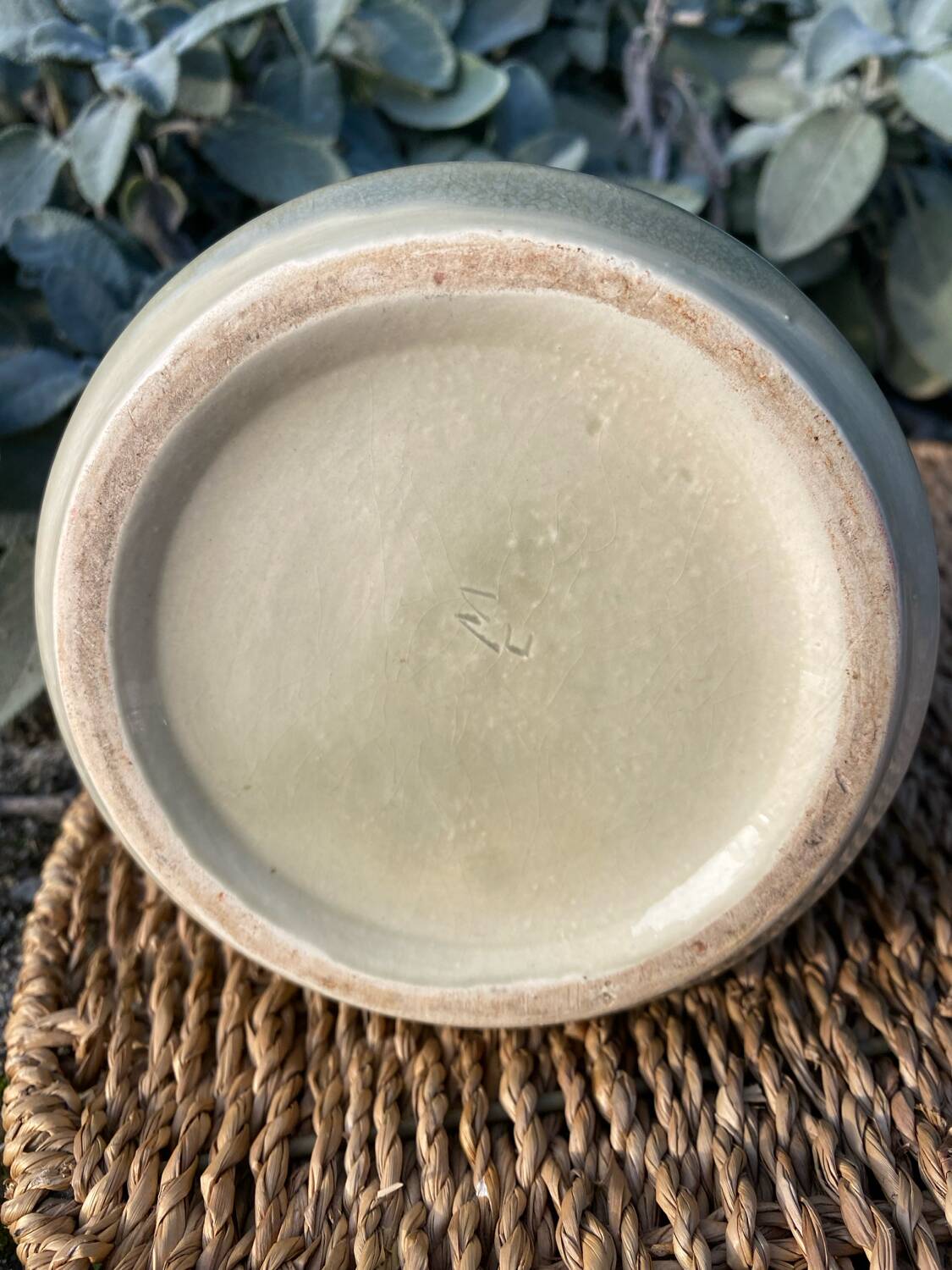 Signed water green glazed ceramic vase