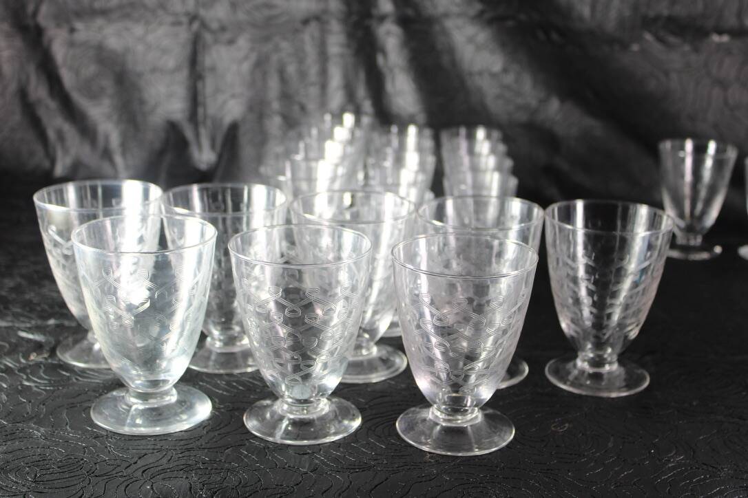 Verres cristal Art déco gravés France 1930 x24