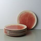 Set of 6 Sarreguemines barbotine shell plates